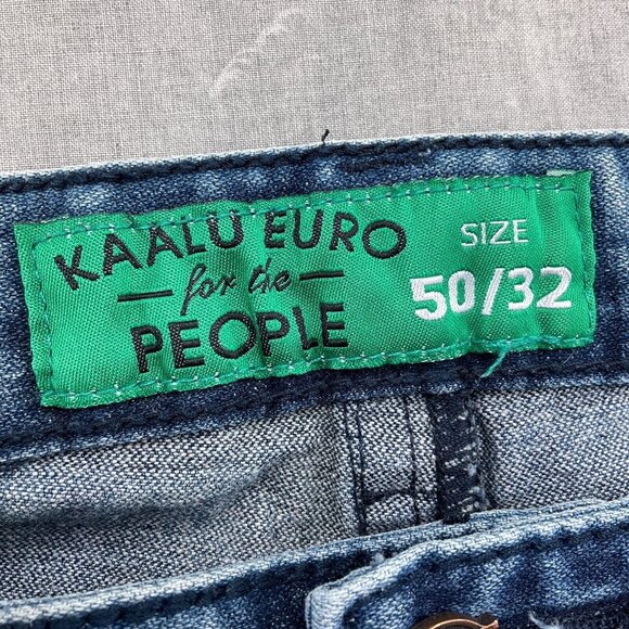 Kaalu Euro for the People Jeans Mens 50/32 Blue Crease Stonewash Straight Leg Hi - Picture 5 of 15